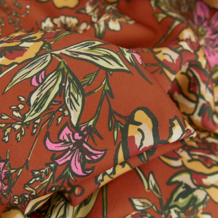 Tissu tencel fleurs automnales haute couture - terracotta x 10 cm