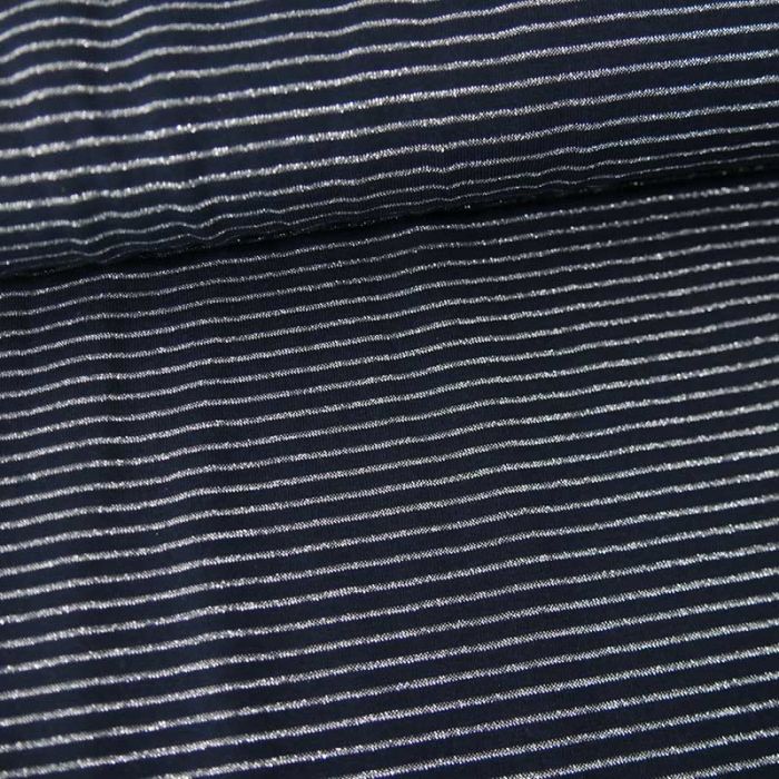 Tissu jersey rayures métallisées - bleu marine x 10 cm
