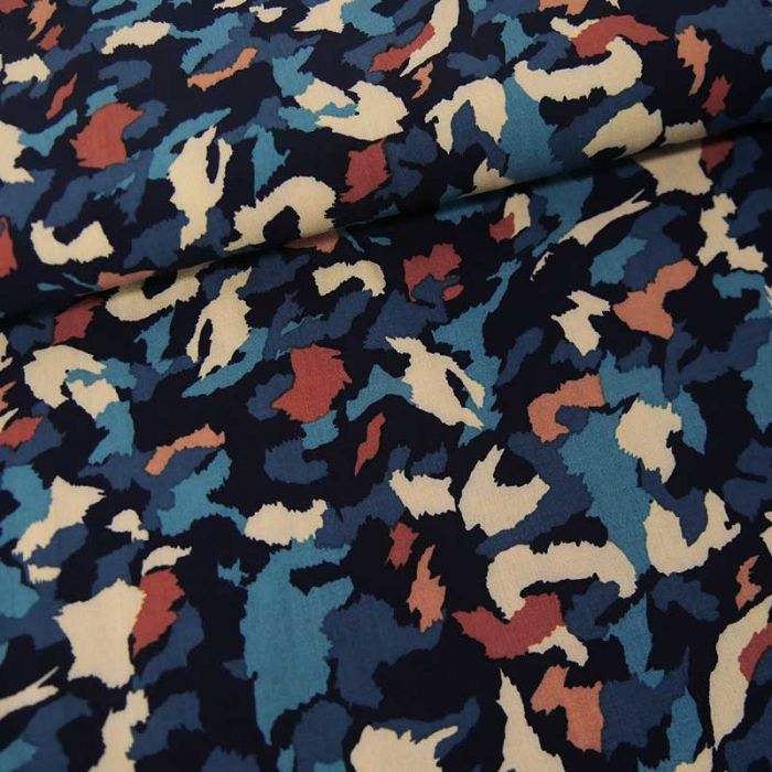 Tissu viscose camouflage abstrait - bleu x 10 cm