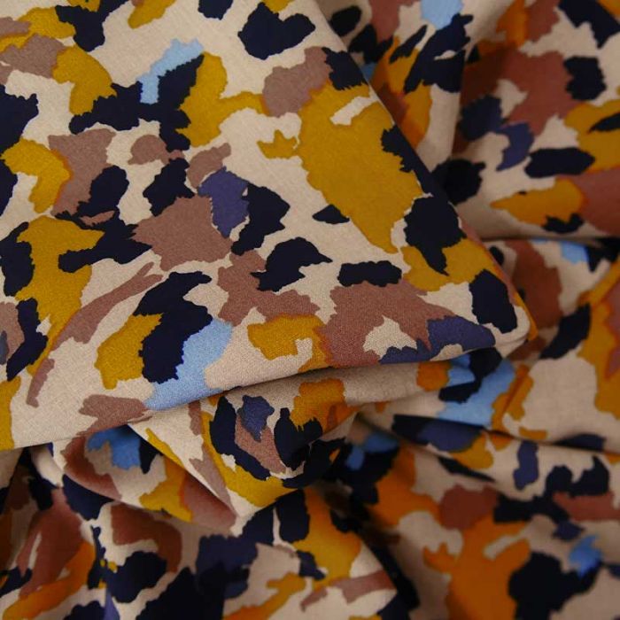 Tissu viscose camouflage abstrait - beige x 10 cm