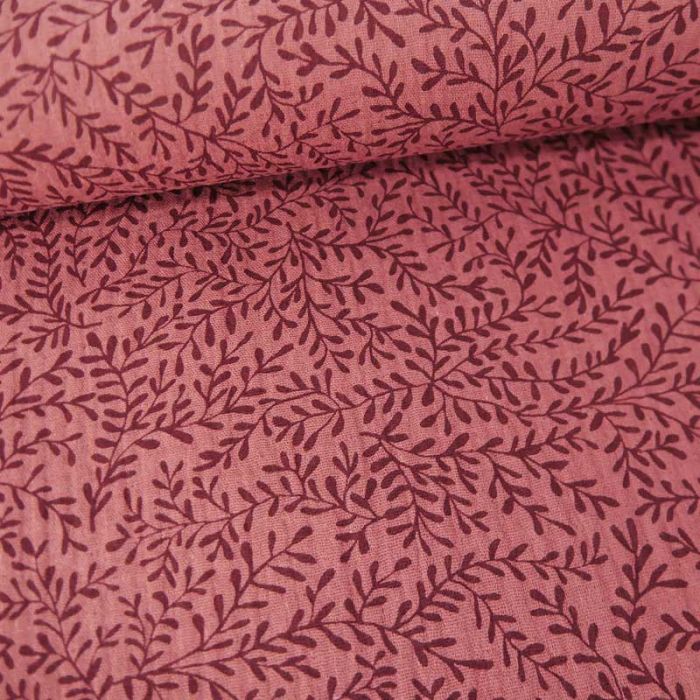 Tissu double gaze bio petites pousses - rouge brun x 10cm
