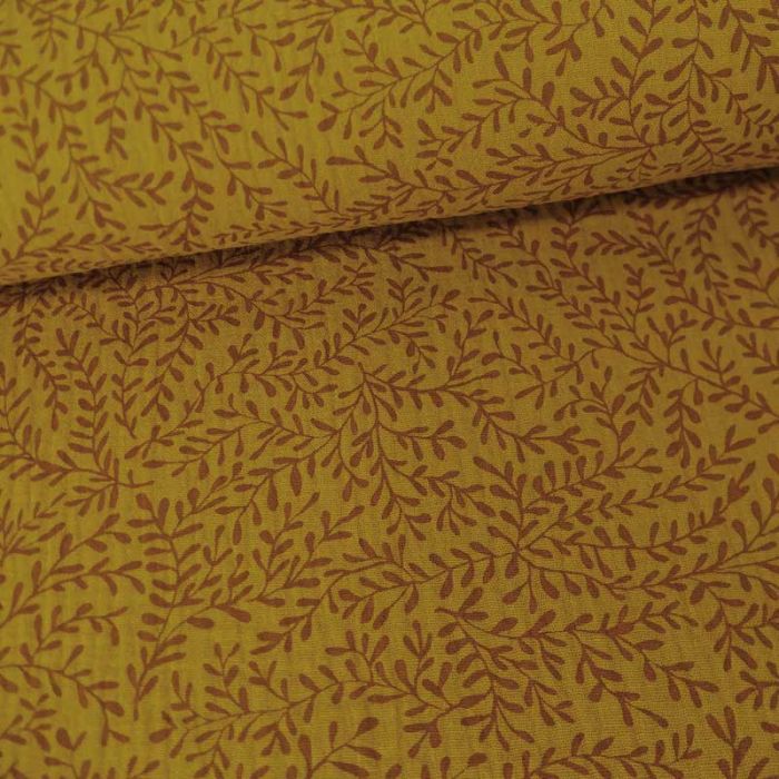 Tissu double gaze bio petites pousses -  jaune miel x 10cm
