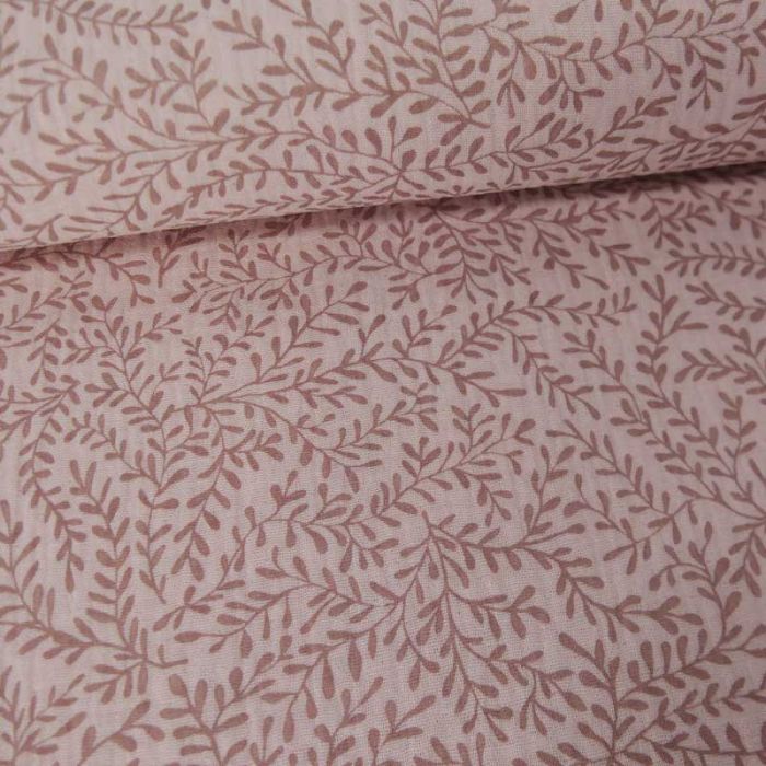 Tissu double gaze bio petites pousses -  rose clair x 10cm