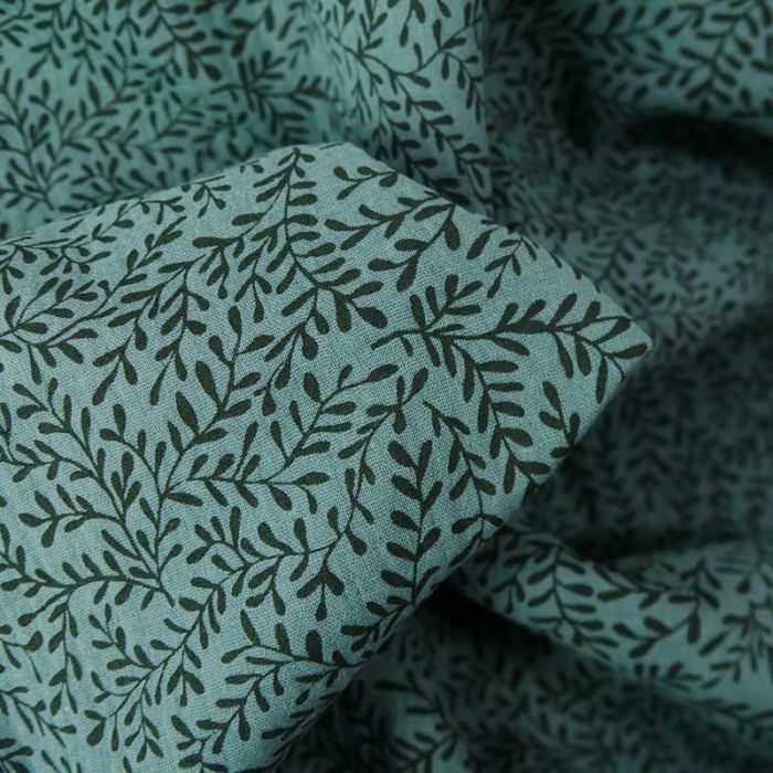 Tissu double gaze bio petites pousses -  vert bleu x 10cm