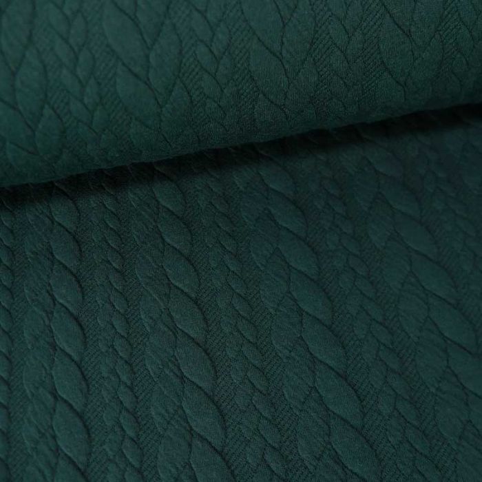 Tissu jersey matelassé torsades - vert forêt  x 10 cm