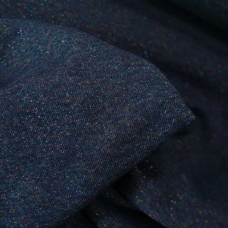 Tissu Sweat Paillettes argentées Bleu pétrole - Par 10 cm