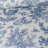 Tissu popeline coton toile de jouy bleu - écru x 10 cm