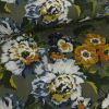 Tissu twill viscose fleurs anciennes haute couture - kaki x 10 cm