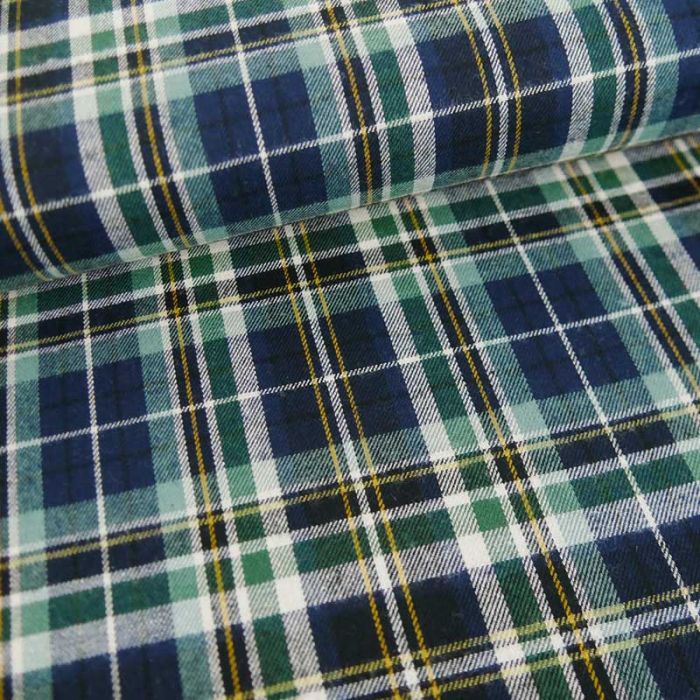 Tissu tartan coton vert haute couture - bleu marine x 10 cm