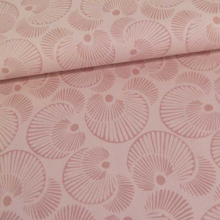 Tissu jersey coton bio tourbillon - rose pâle x 10 cm