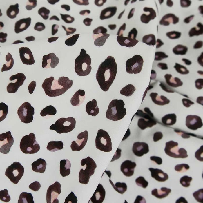 Tissu jersey fin léopard - blanc cassé x 10 cm