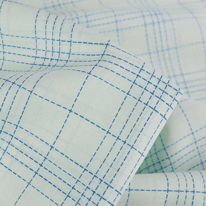 Tissu voile de coton carreaux écolier bleu  - Fibre Mood x 10 cm