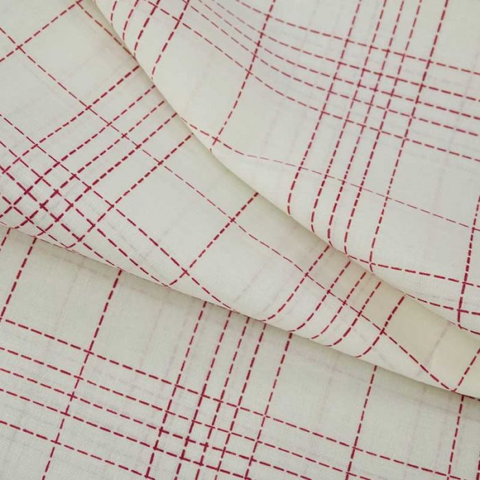 Tissu voile de coton carreaux écolier rouge - Fibre Mood x 10 cm