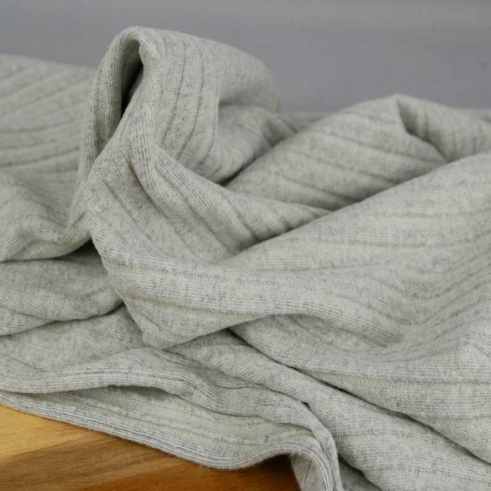 Tissu jersey polycoton côtelé uni - gris clair x 10 cm