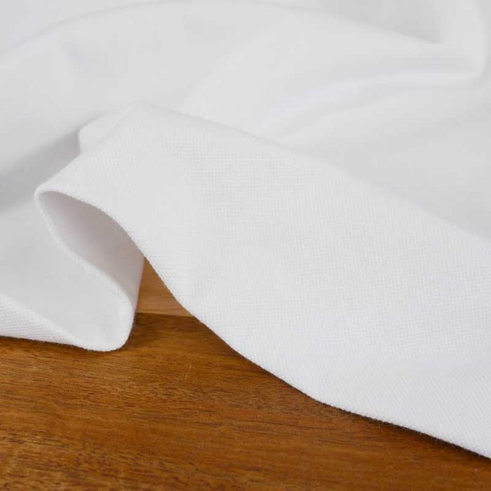 Tissu jersey piqué polo - blanc x 10cm