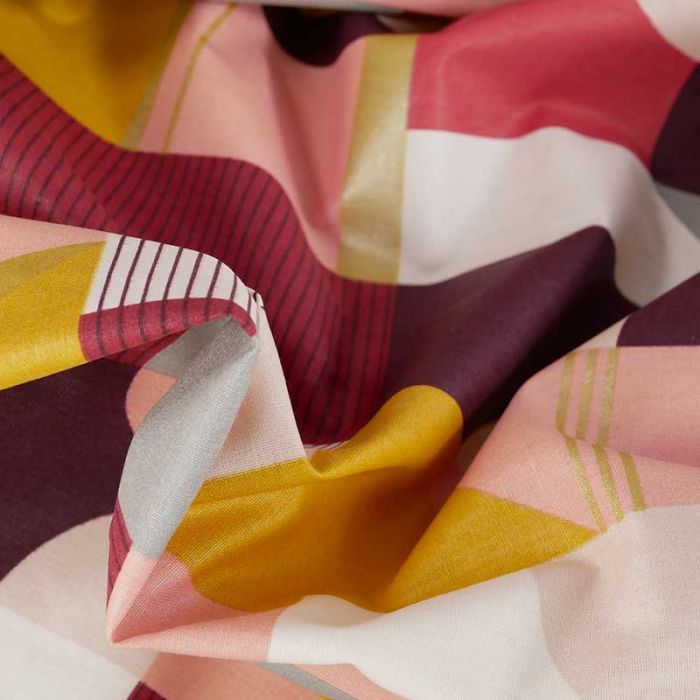 Tissu bachette coton peinture abstraite - rose or x 10 cm