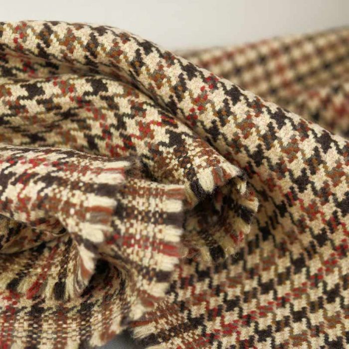 Tissu lainage pied de poule haute couture - beige x 10 cm