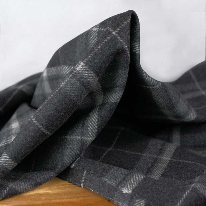 Tissu drap de laine carreaux haute couture - gris foncé x 10 cm