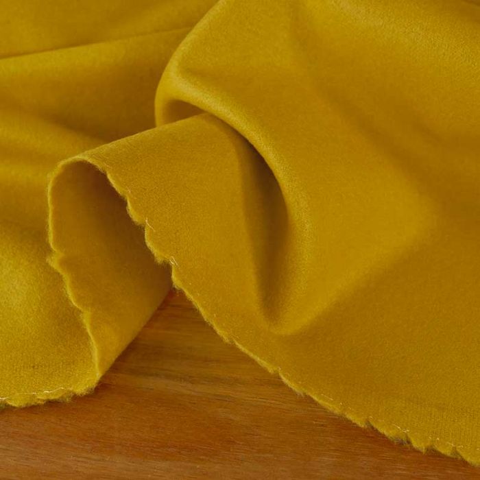 Tissu drap de laine cachemire haute couture - jaune safran x 10 cm