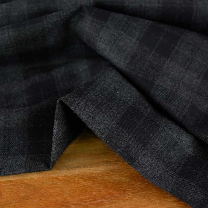 Tissu flanelle laine carreaux haute couture - gris foncé x 10 cm