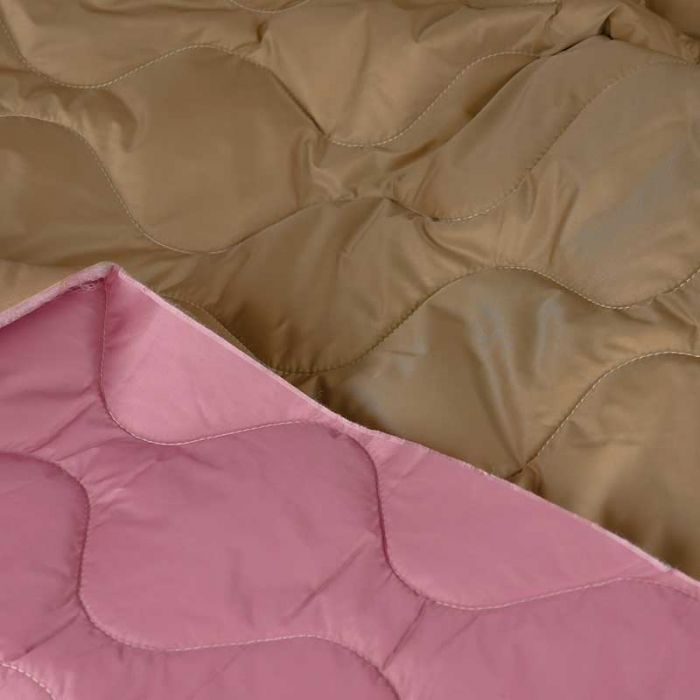 Tissu matelassé doudoune réversible - rose et beige x 10 cm