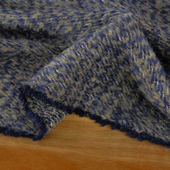 Tissu lainage sergé à poils haute couture - bleu et beige x 10 cm