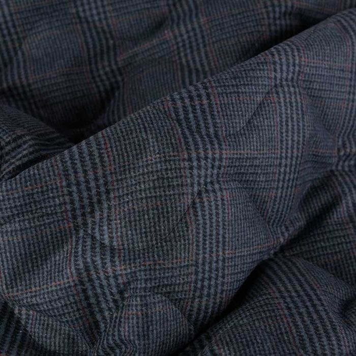 Tissu matelassé doudoune laine prince de galles - bleu gris x 10 cm