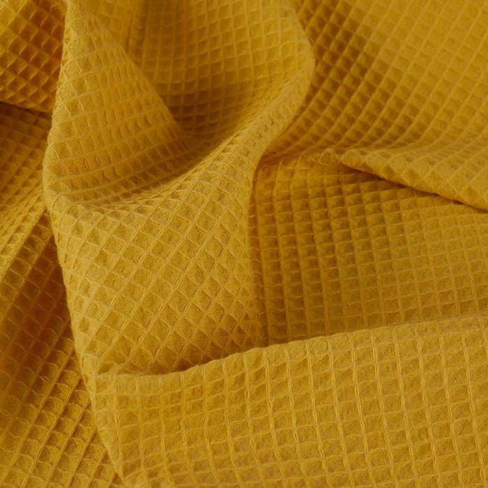Tissu piqué de coton nid d'abeille - moutarde x 10 cm