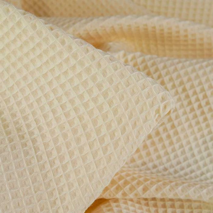 Tissu piqué de coton nid d'abeille - écru x 10 cm