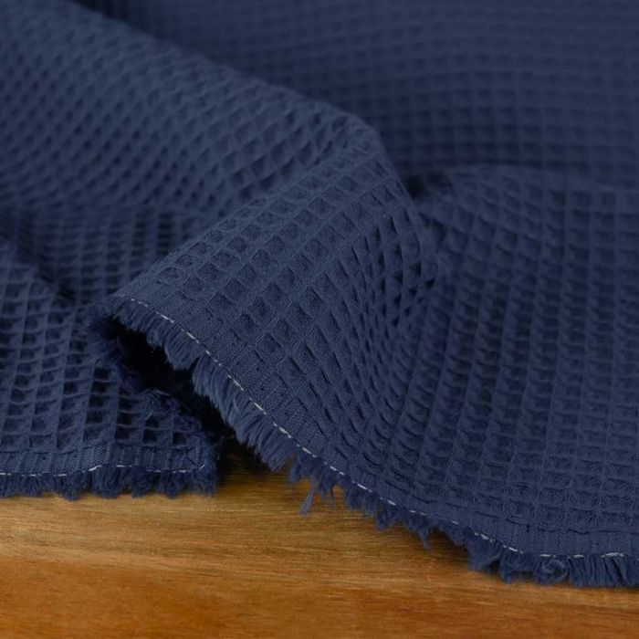 Tissu piqué de coton nid d'abeille - bleu indigo x 10 cm