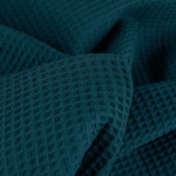 Tissu piqué de coton nid d'abeille - bleu paon x 10 cm