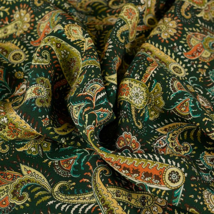 Tissu viscose cachemire haute couture - vert x 10 cm