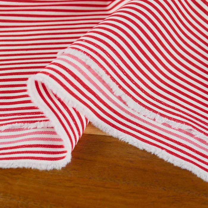 Tissu sergé coton stretch rayures haute couture - rouge x 10 cm