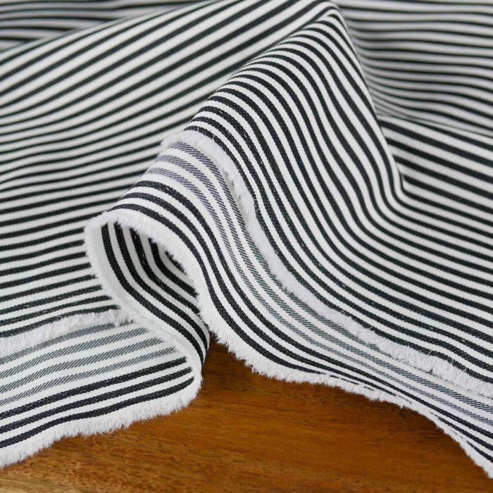 Tissu sergé coton stretch rayures haute couture - noir x 10 cm