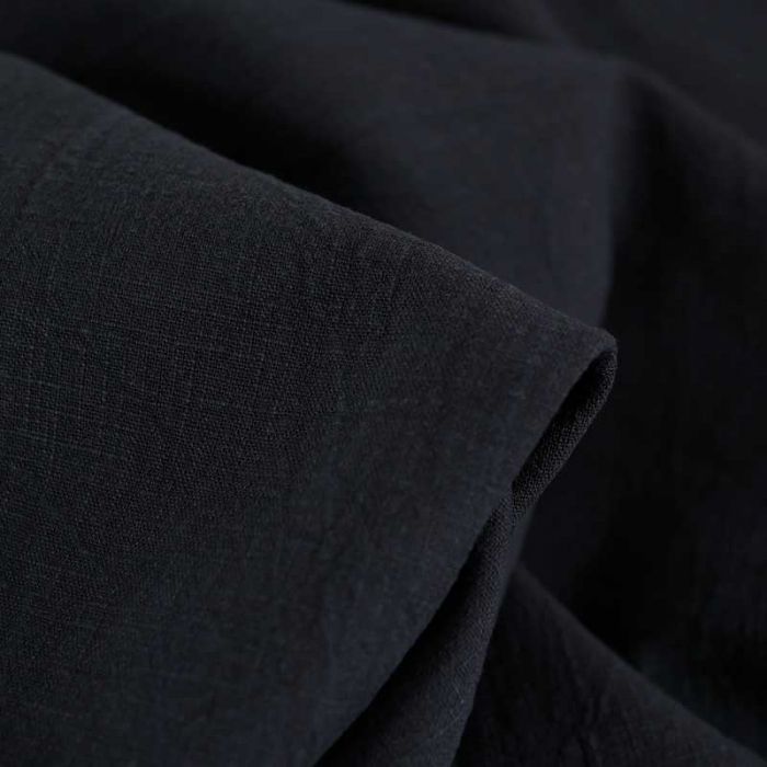 Tissu lin lavé uni - bleu foncé x 10 cm