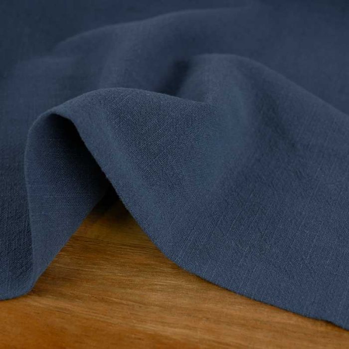 Tissu lin lavé uni - bleu denim x 10 cm