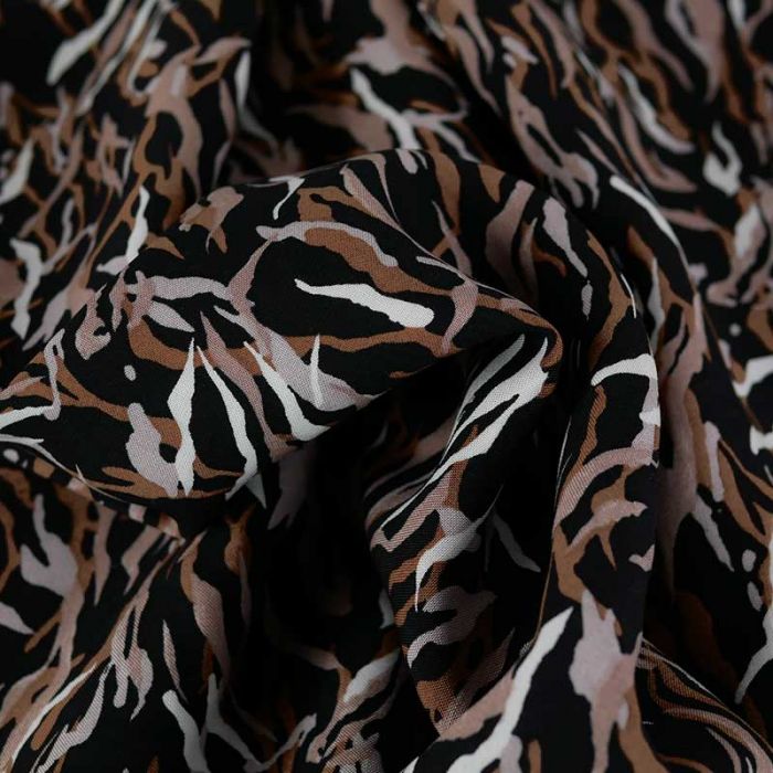 Tissu viscose motifs vagues - noir x 10 cm
