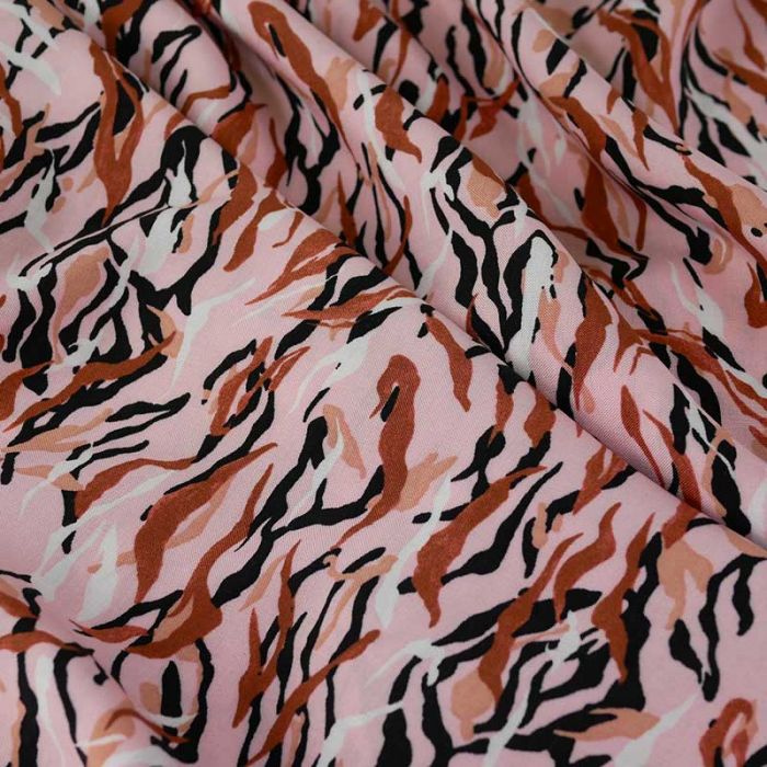Tissu viscose motifs vagues - rose clair x 10 cm