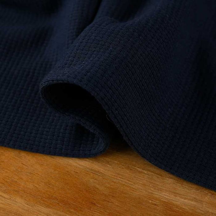 Tissu jersey coton gaufré - bleu marine x 10cm