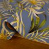 Tissu viscose lin feuillage Dario - bleu x 10 cm
