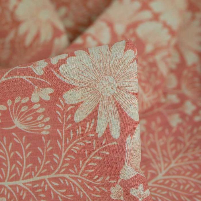 Tissu coton viscose fin fleurs Cosmos - corail x 10 cm