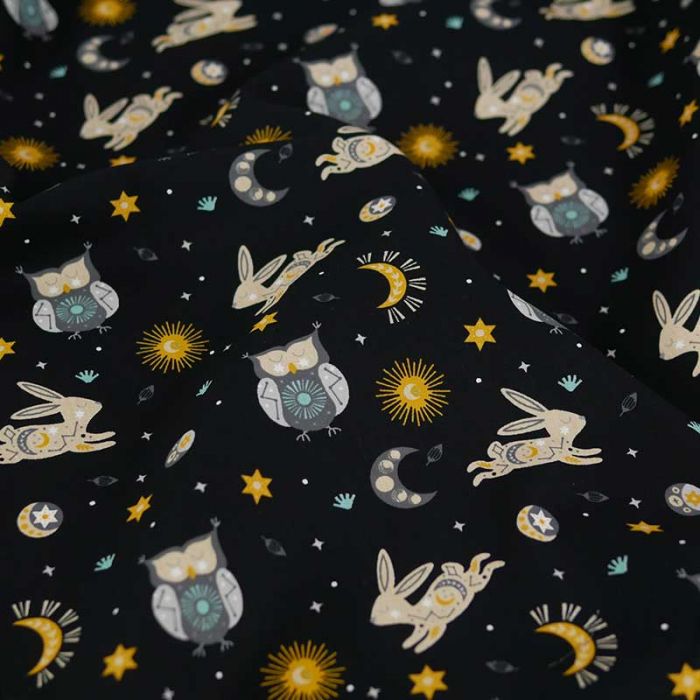 Tissu popeline coton animaux rêveurs - noir x 10 cm