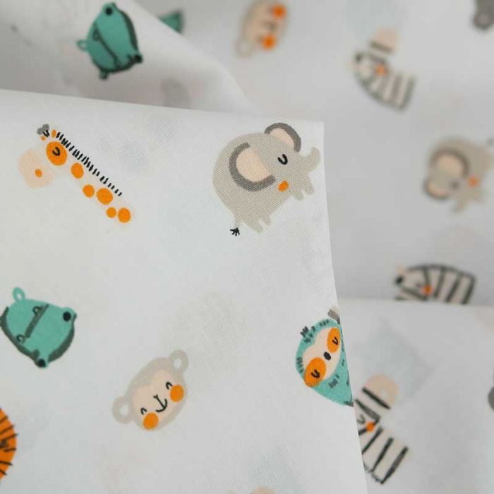 Tissu popeline coton bébés animaux  - blanc x 10 cm