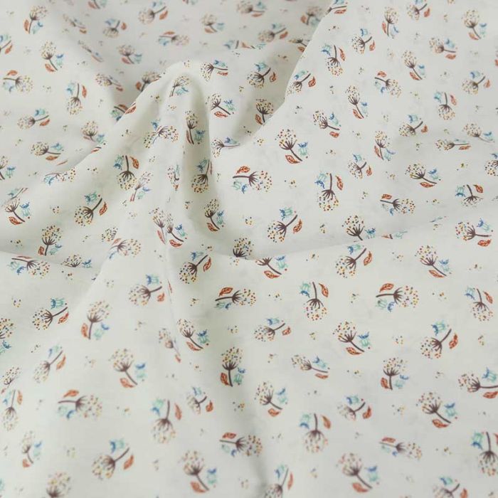 Tissu popeline coton minis pissenlits - blanc x 10 cm