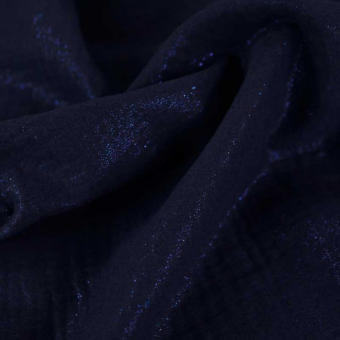 Tissu double gaze pailletée - bleu marine x 10 cm