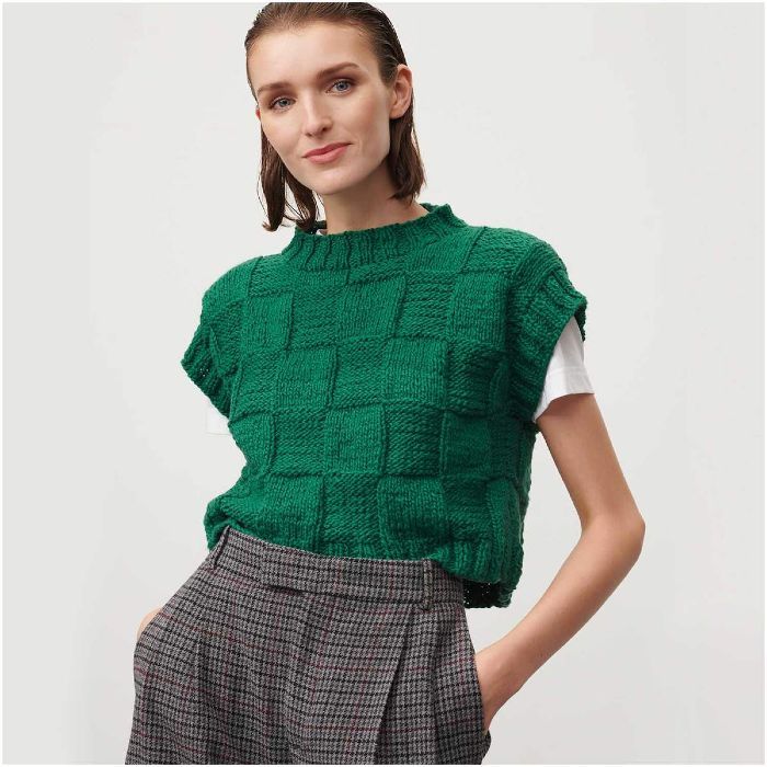 Kit tricot pull damier sans manches - Rico design