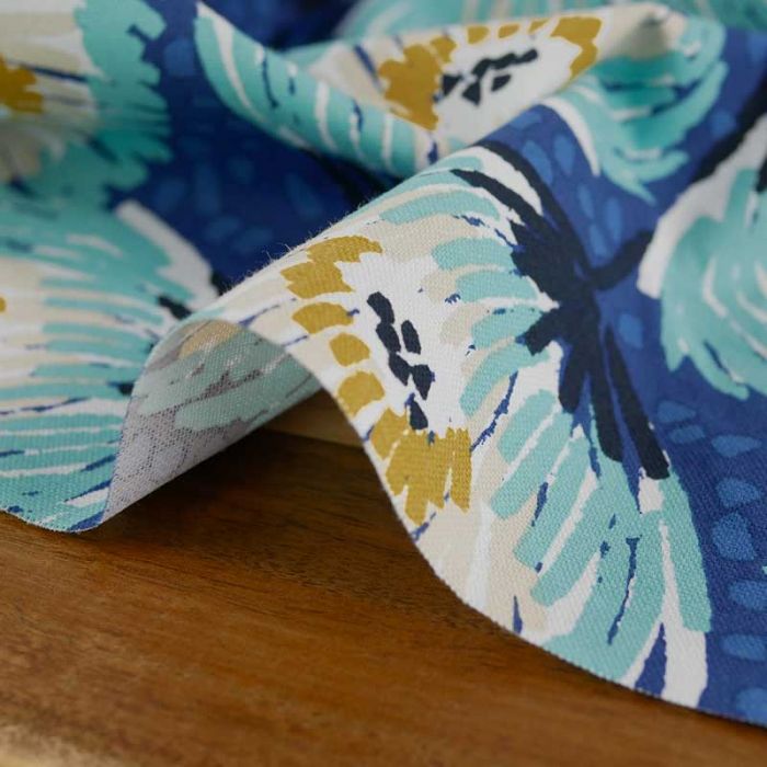 Tissu coton demi-natté fleurs Sélia - bleu indigo x 10cm