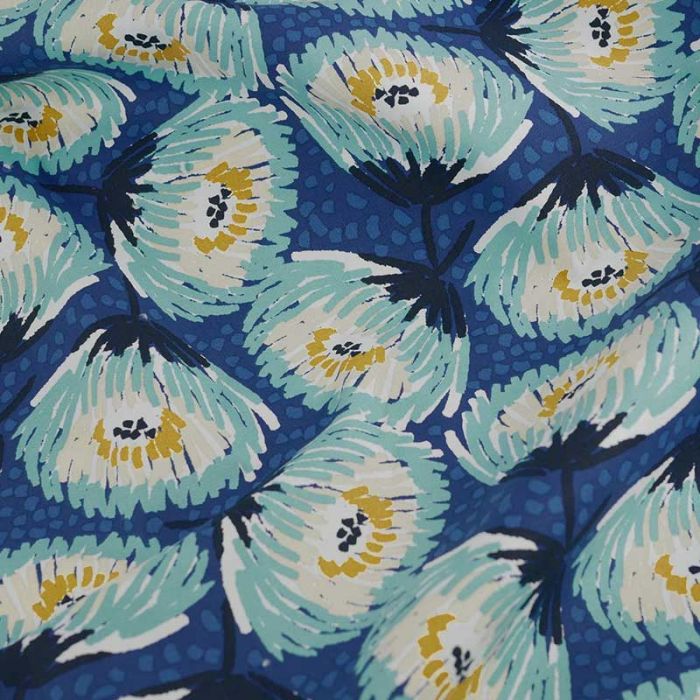 Tissu coton demi-natté fleurs Sélia - bleu indigo x 10cm