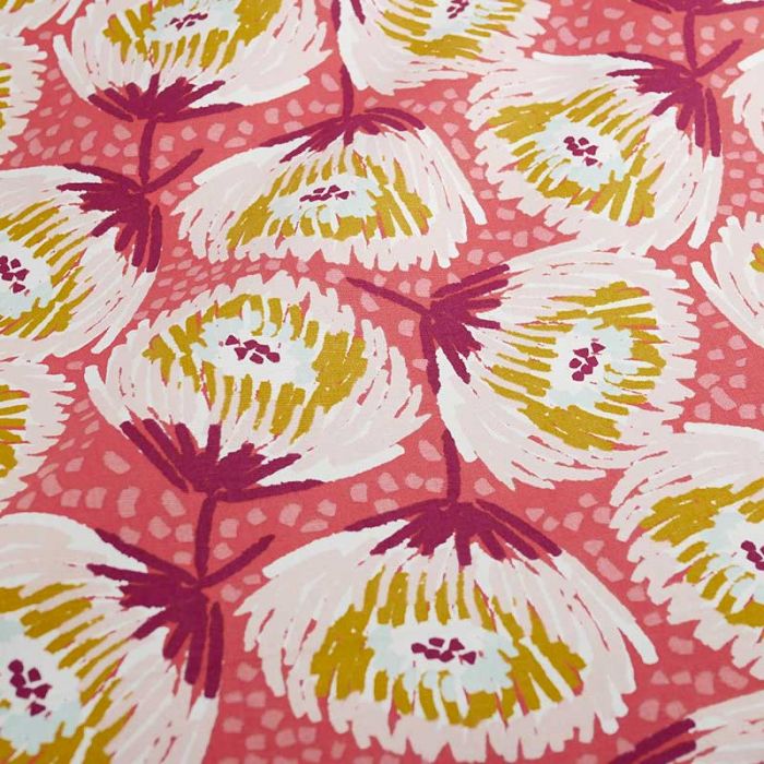 Tissu coton demi-natté fleurs Sélia - marsala x 10cm