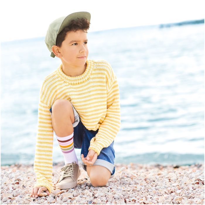 Kit tricot pull marinière enfant en coton - Rico design